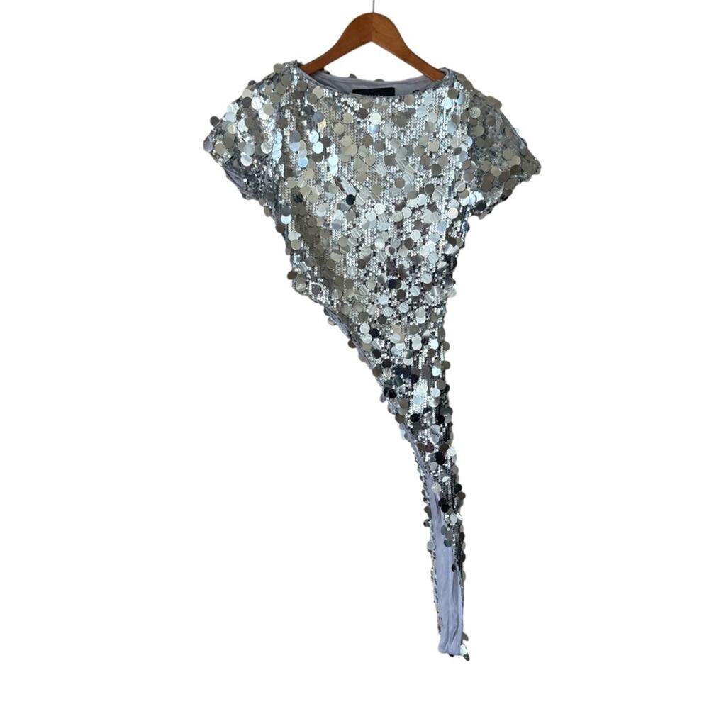 Derma Department Venus Silver Sequin Asymmetrical top Size 4 NWT